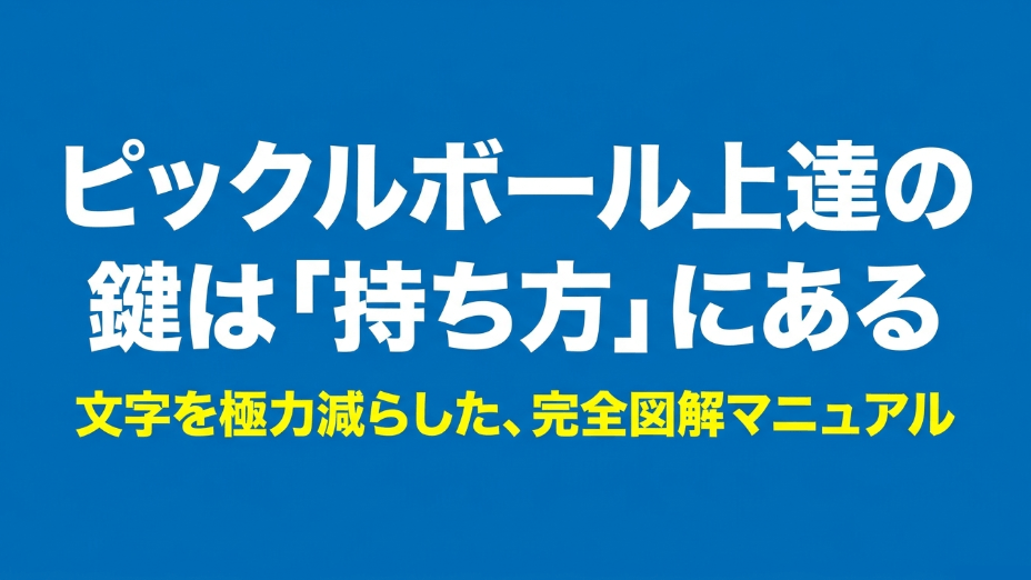 ピックルボール上達の鍵は持ち方にあることを示す、完全図解マニュアルの表紙スライド