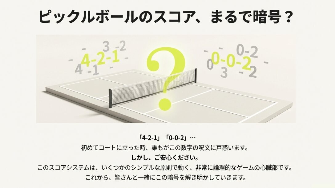 コートの上に「4-2-1」や「0-0-2」などのスコアが浮かんでいるイメージ画像