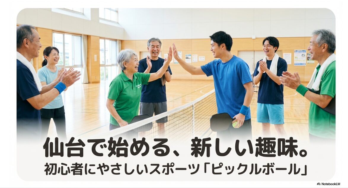 仙台で始める新しい趣味、初心者向けスポーツ「ピックルボール」の紹介スライド表紙