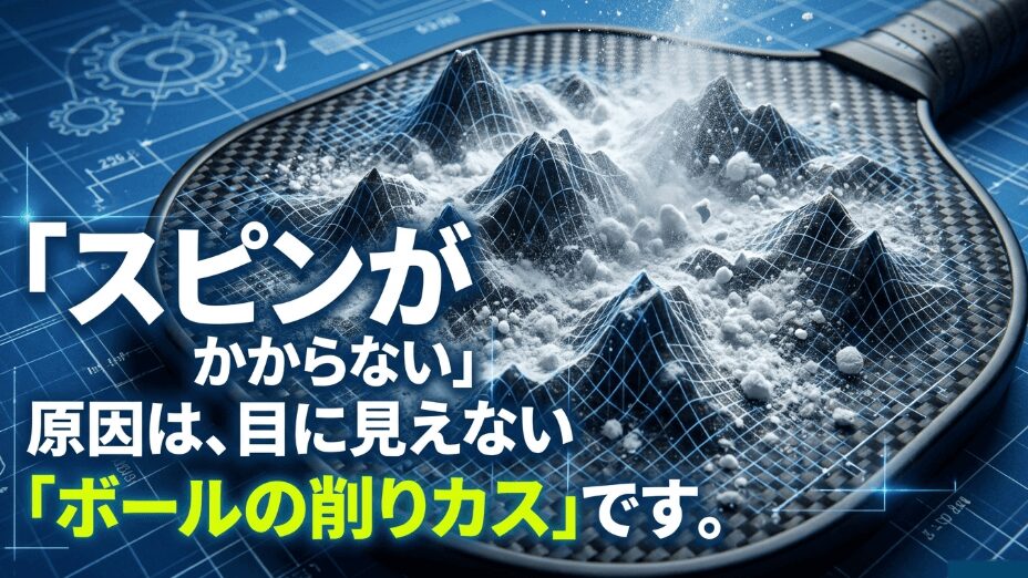 パドルにスピンがかからなくなる原因は、目に見えないボールの削りカスが詰まっていることであるという説明画像